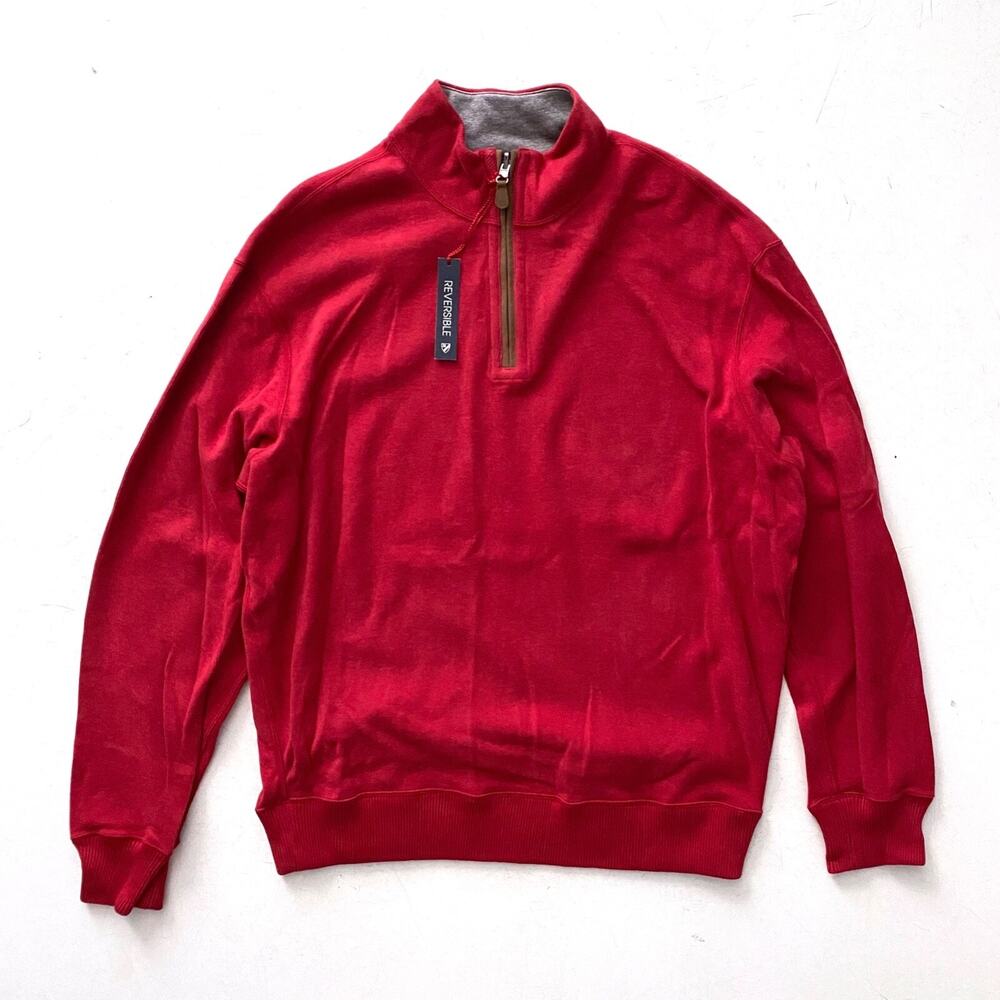 Cremieux Nwt Red Gray Reversible 1/4 Zip Cotton Pull Over Sweater 2XLT 2XT